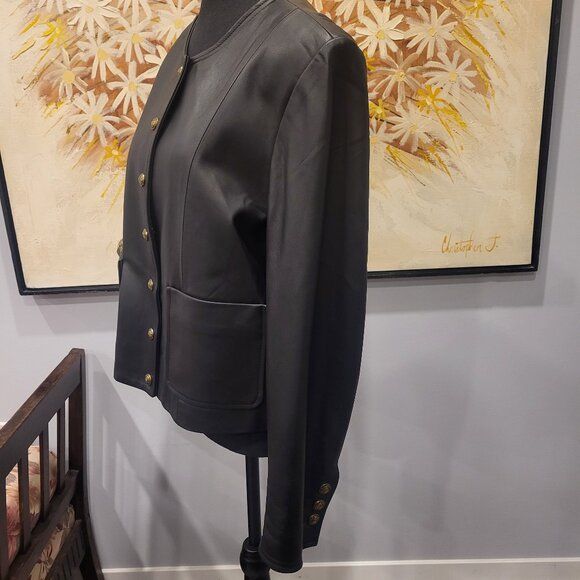 Designer Cropped Black Leather Women's Jacket NWT Medium - Picture 3 of 16